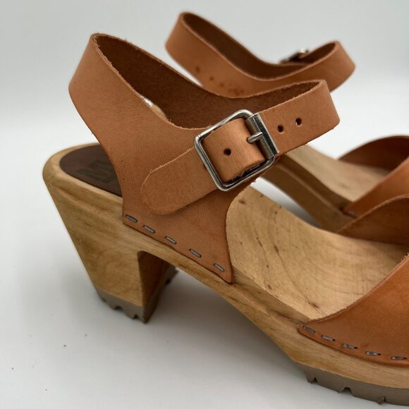 Free People Mia 1976 Swedish Leather Wooden Platform Clogs Luggage Size 36 5.5 - Picture 2 of 16